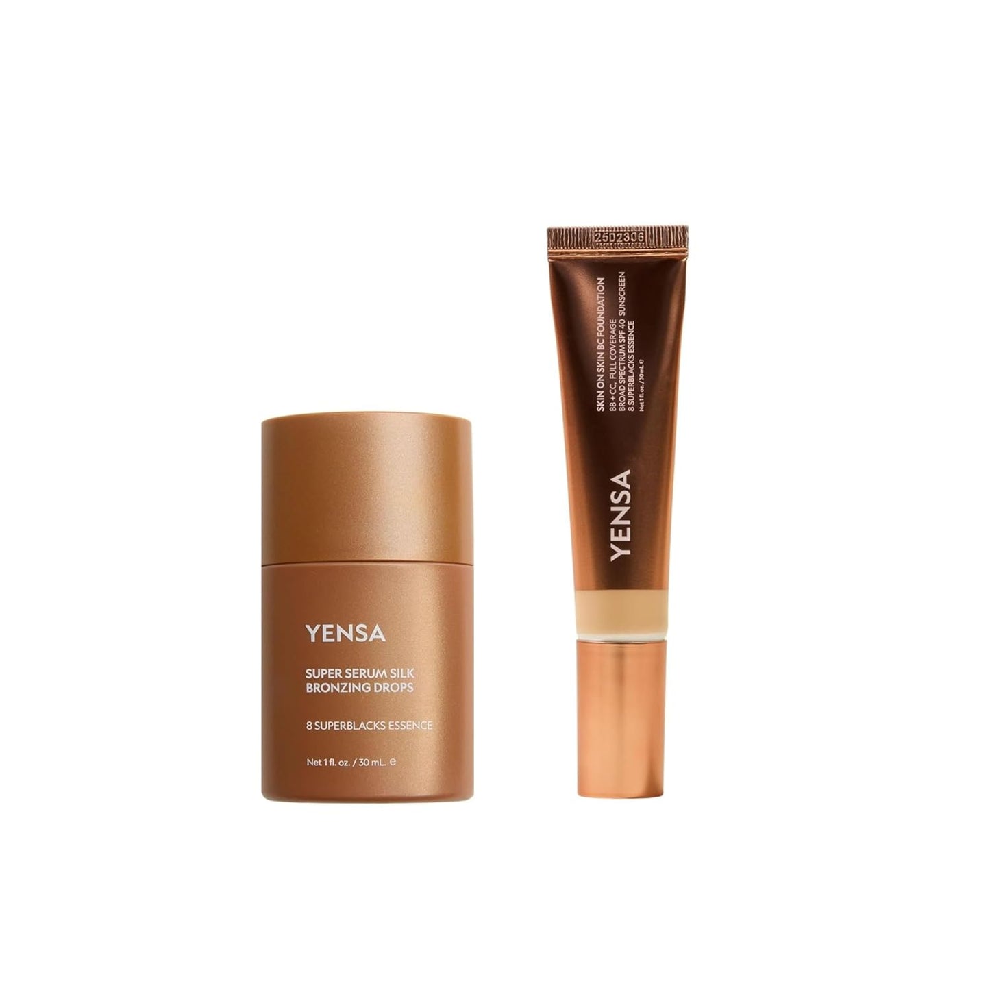 YENSA Golden Radiance Duo - Super Serum Silk Bronzing Drops (1 Fl oz), Skin on Skin BC Foundation Light Medium (1 oz), Buildable SPF 40 Coverage with Subtle Shimmer Glow
