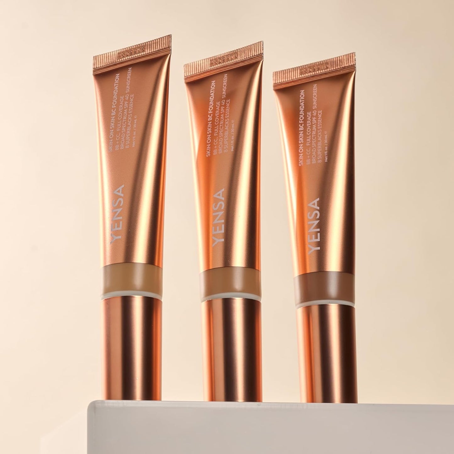 YENSA Golden Radiance Duo - Super Serum Silk Bronzing Drops (1 Fl oz), Skin on Skin BC Foundation Light Medium (1 oz), Buildable SPF 40 Coverage with Subtle Shimmer Glow