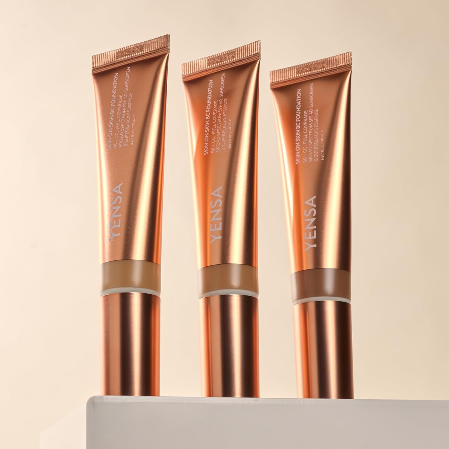 YENSA Golden Radiance Duo - Super Serum Silk Bronzing Drops (1 Fl oz), Skin on Skin BC Foundation Light Medium (1 oz), Buildable SPF 40 Coverage with Subtle Shimmer Glow