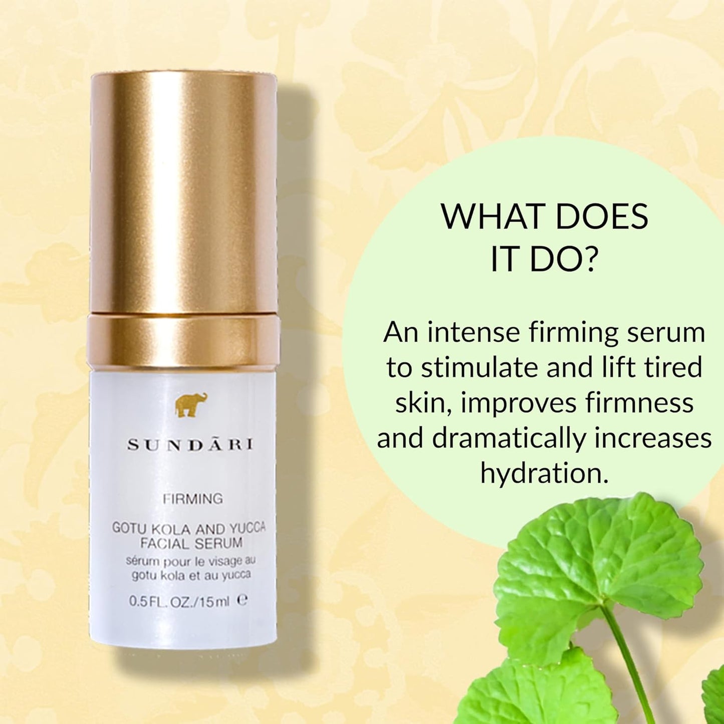 SUNDARI Gotu Kola & Yucca Facial Serum, 0.5 Fl Oz, Intense Firming & Hydrating Formula, Lifts Tired Skin, Boosts Firmness & Improves Hydration