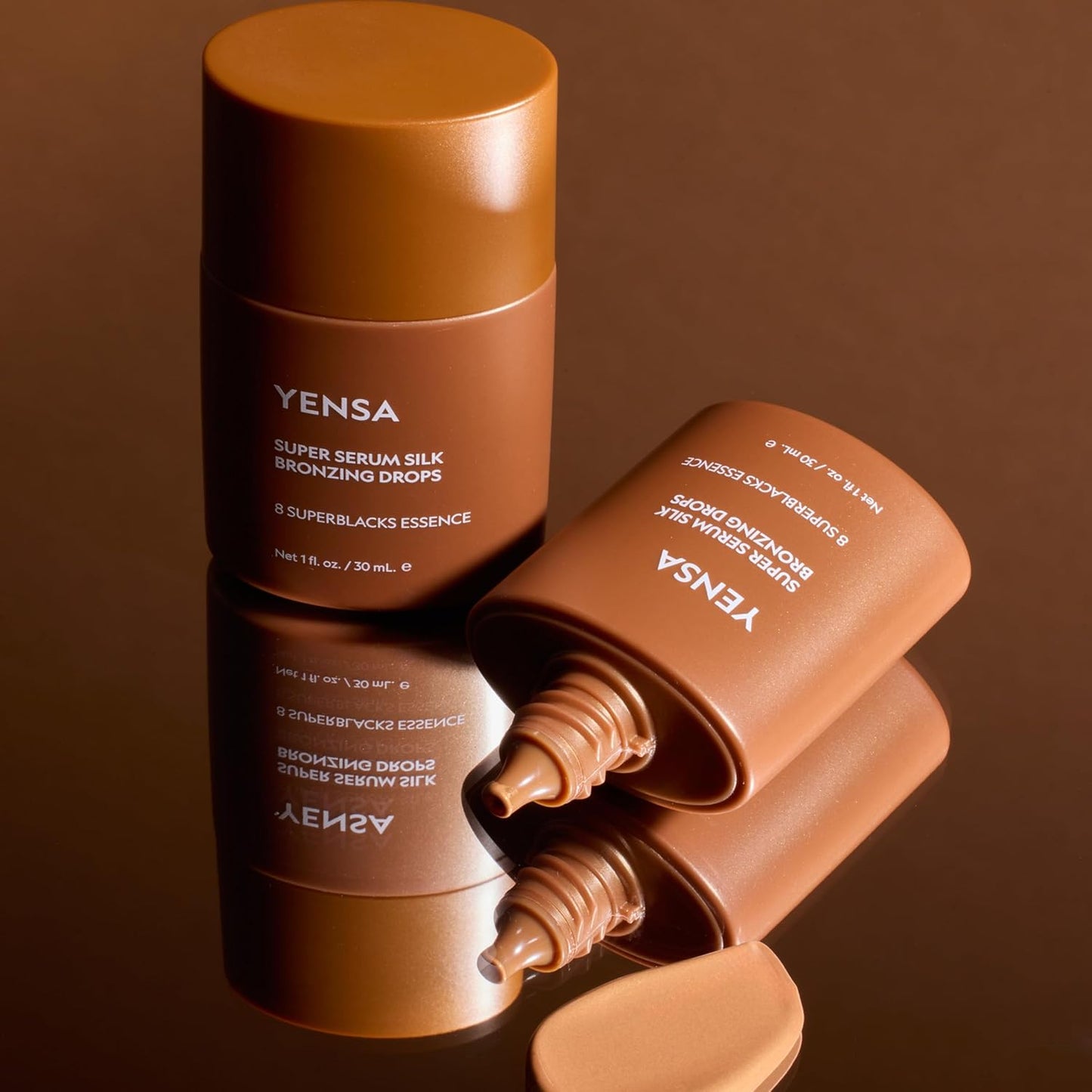 YENSA Golden Radiance Duo - Super Serum Silk Bronzing Drops (1 Fl oz), Skin on Skin BC Foundation Light Medium (1 oz), Buildable SPF 40 Coverage with Subtle Shimmer Glow