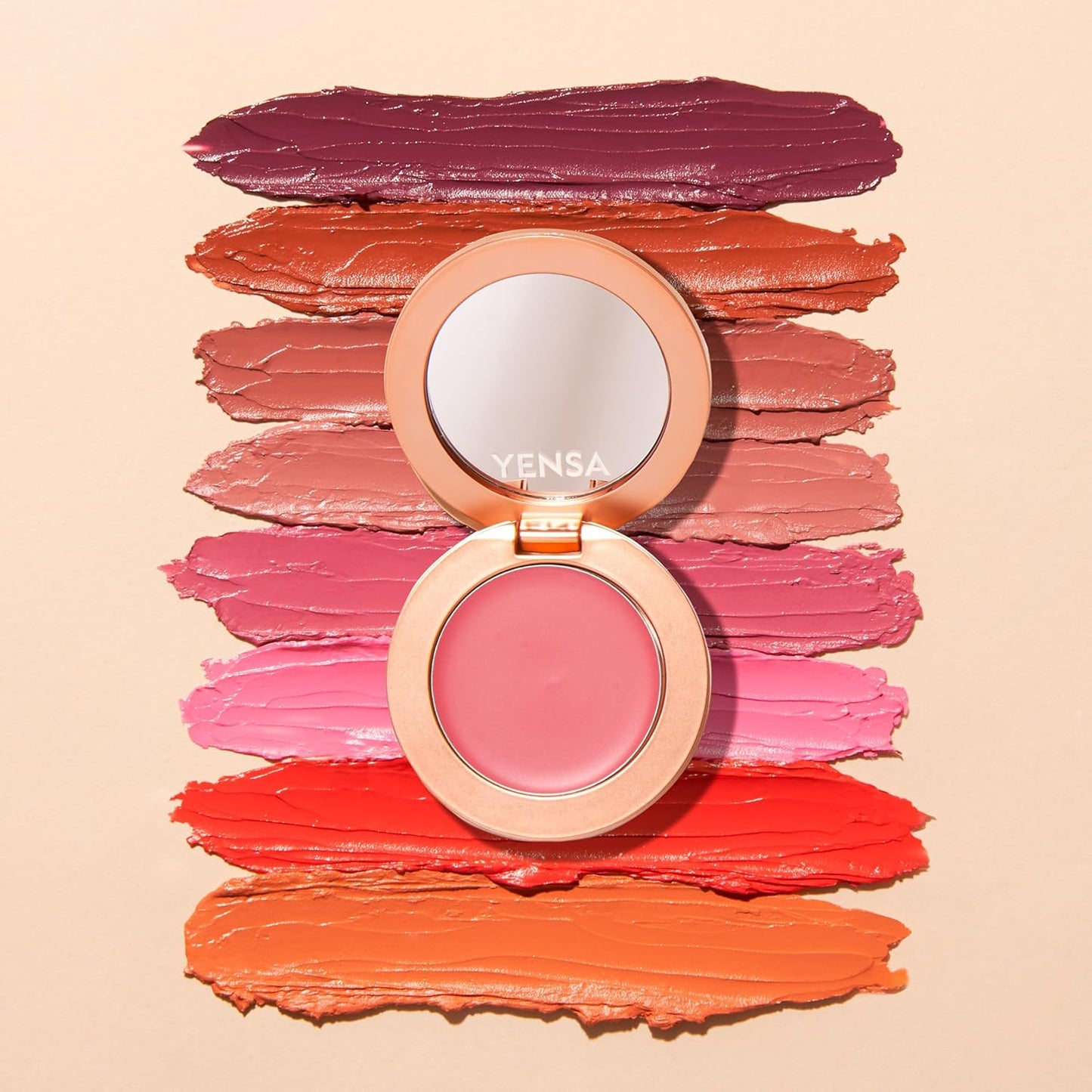 YENSA Super Serum Silk Cream Blush for Cheeks - Buildable Cheek Blush Formulated with Superfoods - Dewy Airbrushed Finish - Nourishing & Hydrating - Silky Cream Formula - Peach Sunset (0.21 oz)