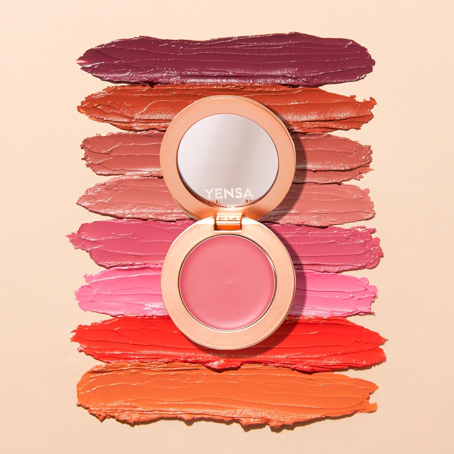 YENSA Super Serum Silk Cream Blush for Cheeks - Buildable Cheek Blush Formulated with Superfoods - Dewy Airbrushed Finish - Nourishing & Hydrating - Silky Cream Formula - Peach Sunset (0.21 oz)